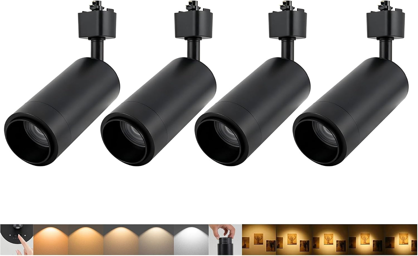 H Type Track Lighting Heads 20W LED Track Light Heads,Black(4 Pack | Zoomable15°-60°,5CCT/2700K-5000K,Dimmable, For Kitchen, Living Room, Bedroom, Dining Room, Shop, Art, Exhibition