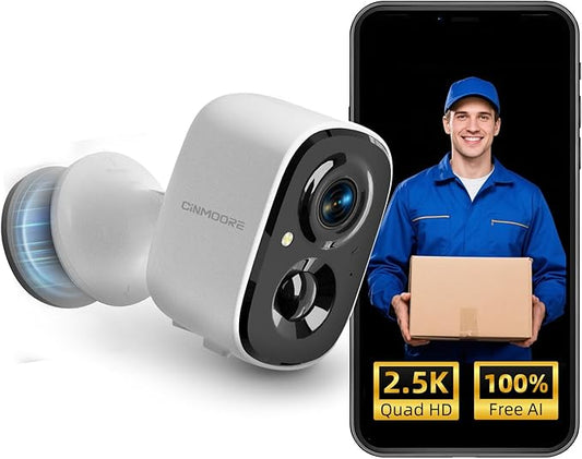 CINMOORE 2.5K Wireless Home Security Cameras Outdoor WiFi, Non-Subscription AI by Unknown