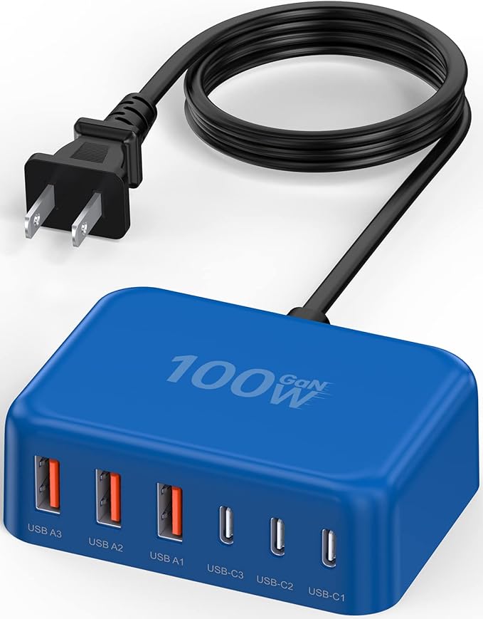 USB C Charger Block, 100W GaN 6 Port PD USB C QC USB A Wall Charger Adapter by BOVICAS