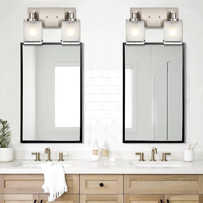 WINSHEN 2-Lights Wall Sconce Lighting, Brushed Nickel Bathroom Vanity Light - Image 5