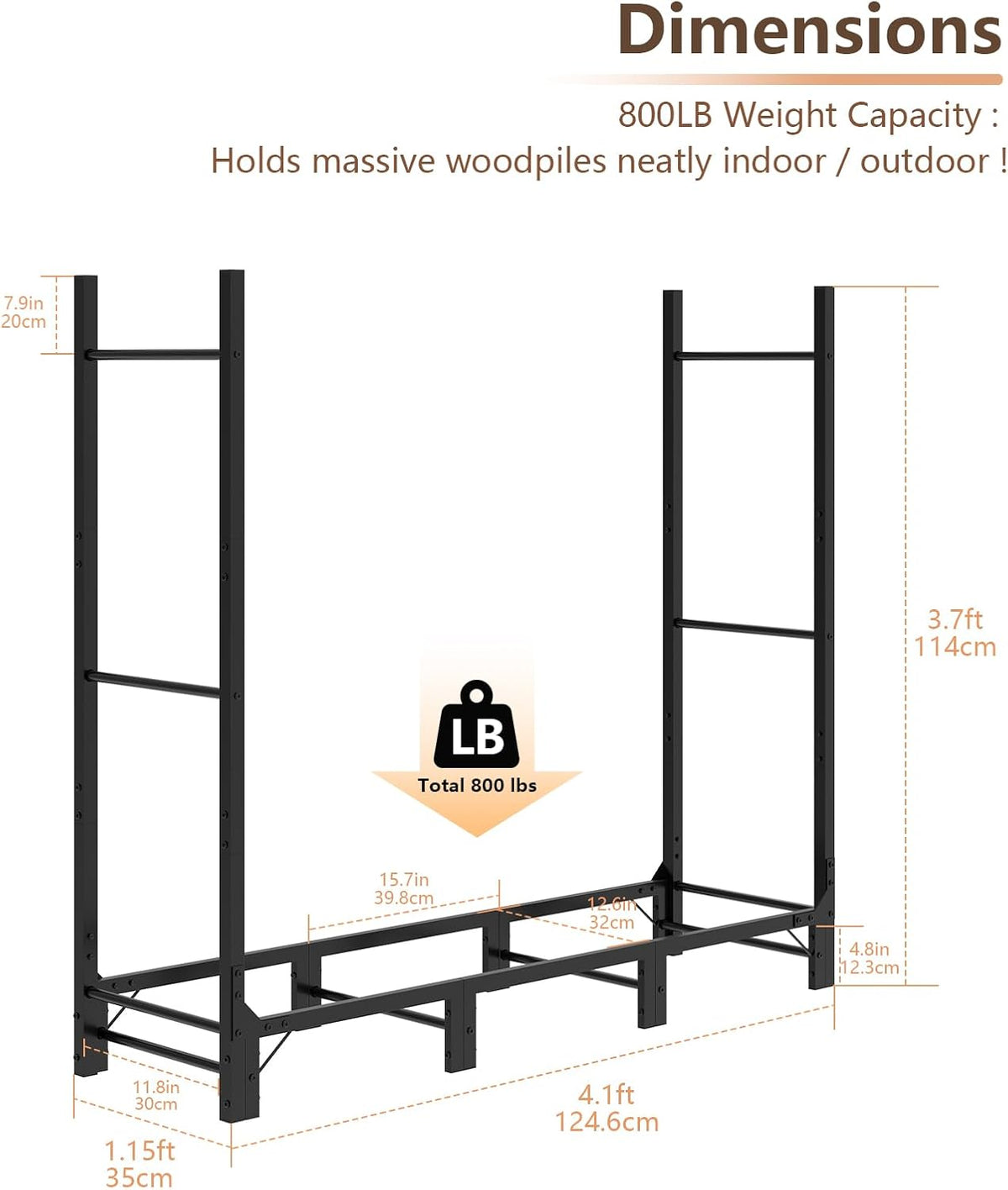 c-hopetree 4ft outdoor indoor firewood rack, adjustable metal on a desk or shelf