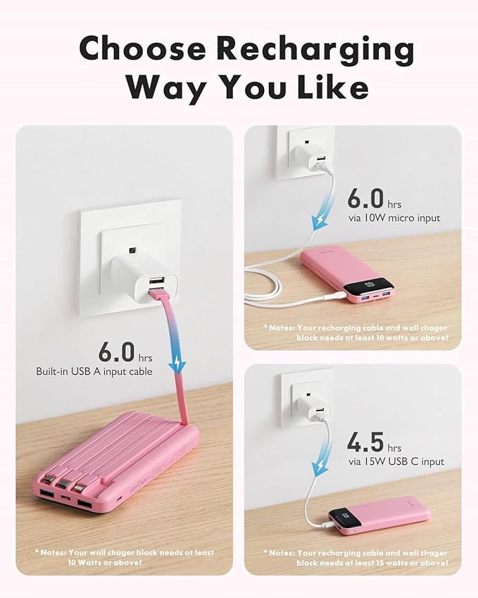 charmast Portable Charger with Built in Cables, Power Bank with Cords Wires - Image 4