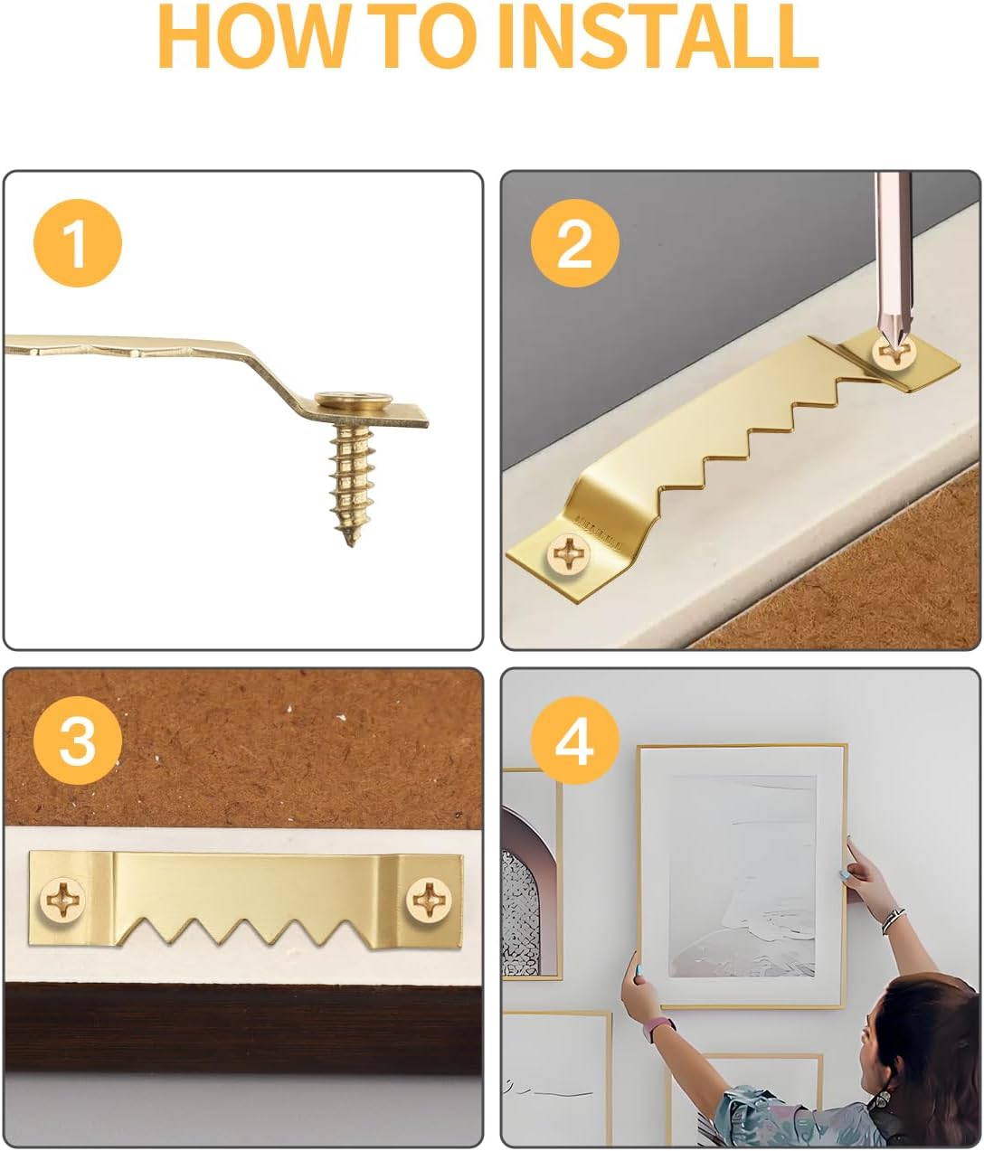 60 Pack Sawtooth Picture Hangers Small & Heavy Duty Kit | 2 Sizes for Photo Frame Hooks, Art, Paintings, Canvas, Frames, Wall Decor, and Picture Hanging Hardware Gold