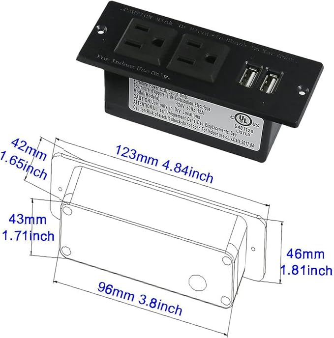 Desktop Power Strip with 2 Outlets 2 USB 2.1A Insert Mounting Built in Desk - Image 3