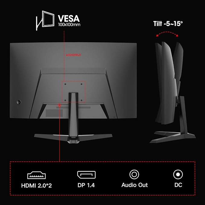 KOORUI 27 Inch Curved Gaming Monitor QHD 180Hz, 1ms 1500R Display, Adaptive Sync - Image 8