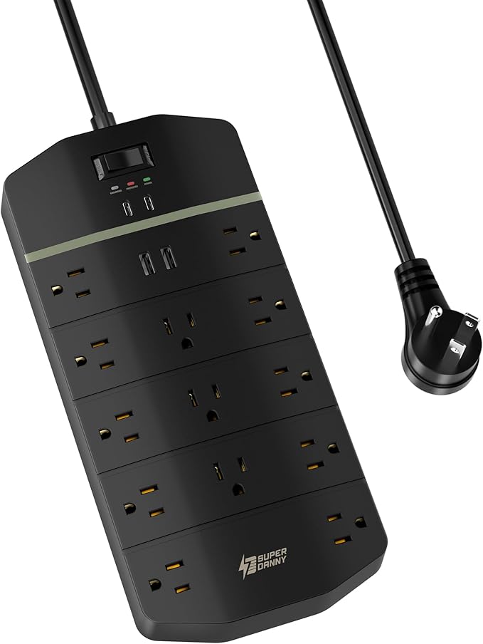 SUPERDANNY 15A Power Strip Surge Protector 5000 J by SUPERDANNY