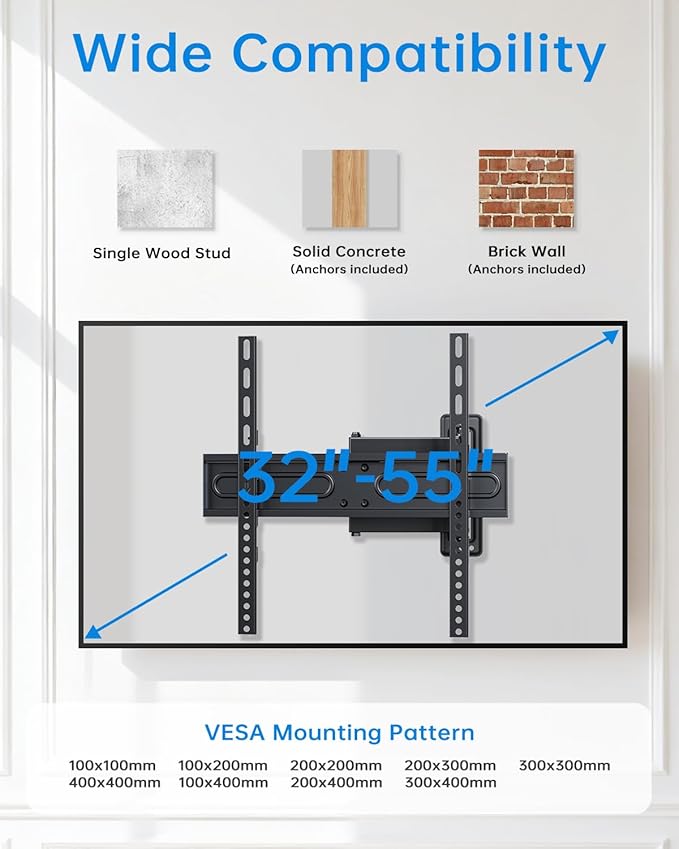 Full Motion TV Wall Mount for Most 32-55 inch TVs up to 66 lbs, Tilt - Image 3