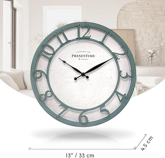 Presentime & Co 13" Farmhouse Series Wall Clock, Shiplap Style, Silent No - Image 7