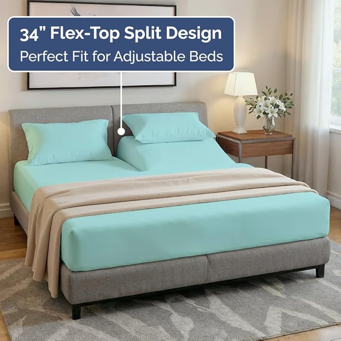 Split Head King Sheet Set – 4 Piece Flex Split Top King Sheets - Image 4