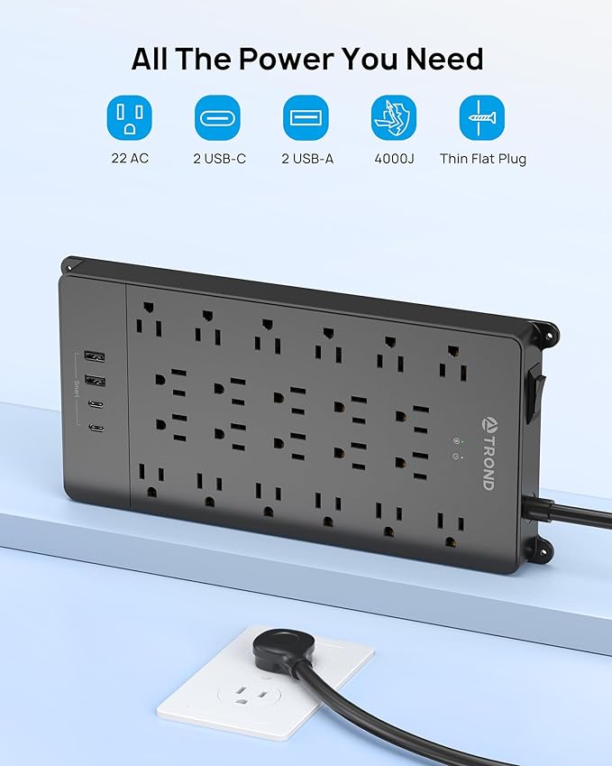TROND Surge Protector Power Strip, 22 Widely Spaced Outlets - Image 3