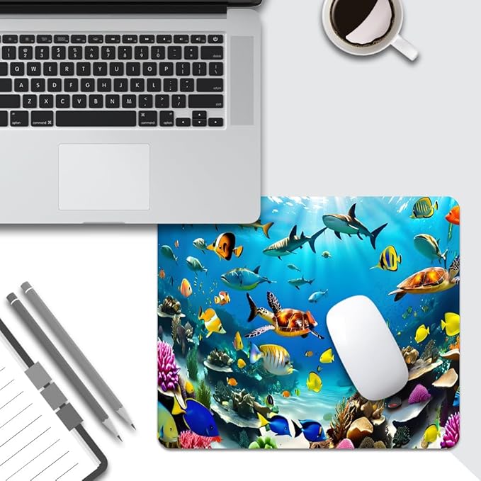 Underwater World of The Ocean Square Mouse pad, Waterproof, Anti Slip Rubber - Image 5