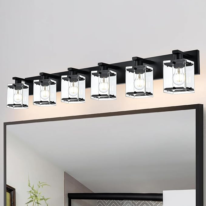 WINSHEN 6-Light Bathroom Light Fixture Black Finish, Modern Vanity Lighting - Image 2