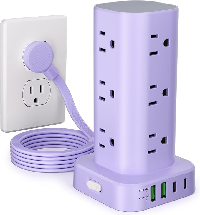 Power Strip Tower with Multiple Outlets, Flat Plug Surge Protector Tower by Unknown
