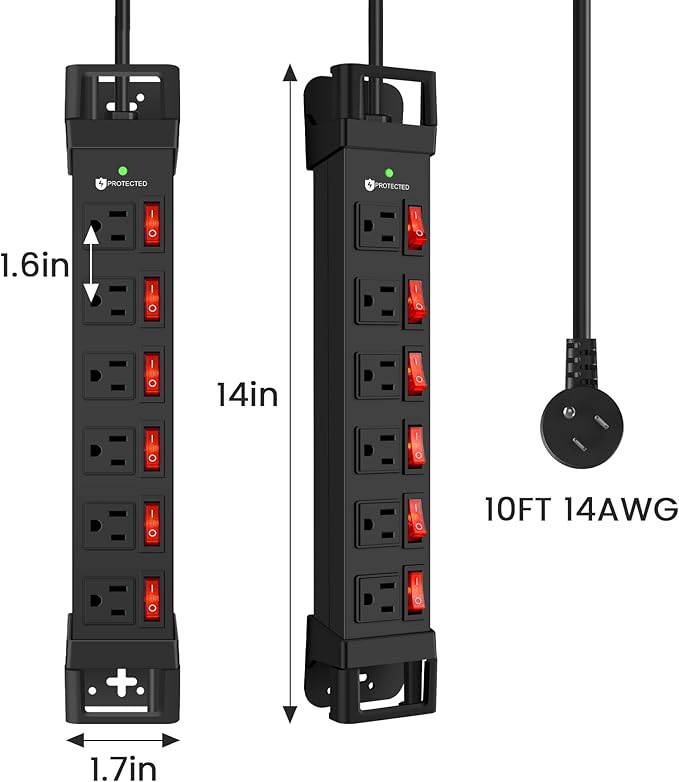 Heavy Duty Power Strip, 6 Outlets Metal Power Strip - Image 7