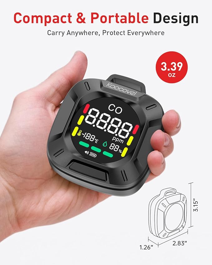 Portable Carbon Monoxide Detector Travel, Rechargeable 3-in-1 CO, Temperature & - Image 7