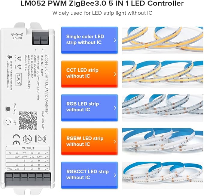 FCOB 5in1 LM052 Tuya Zigbee3.0 LED Controller Support Monochrome CCT RGB RGBW - Image 2