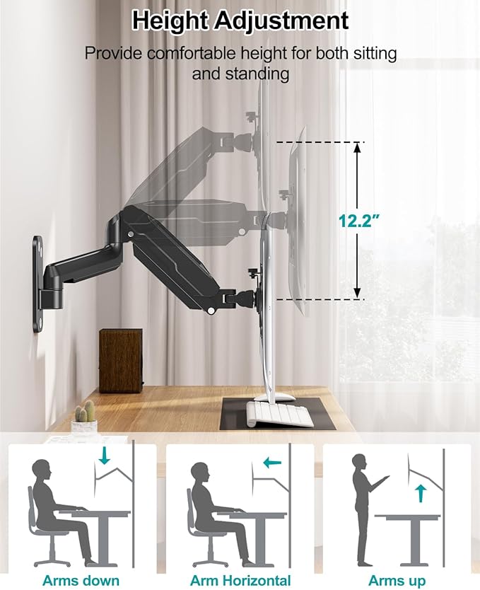 LIFTGO Monitor Wall Mount for 13 to 32 Inch Computer Screens, Height Adjustable - Image 4