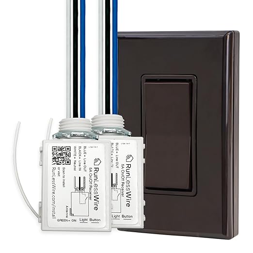 RunLessWire 2 Fixture Battery-Free DIY Kinetic Wireless Light Switch Kit 150ft by RunLessWire