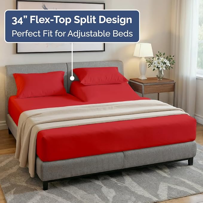 Split Head King Sheet Set – 4 Piece Flex Split Top King Sheets - Image 4