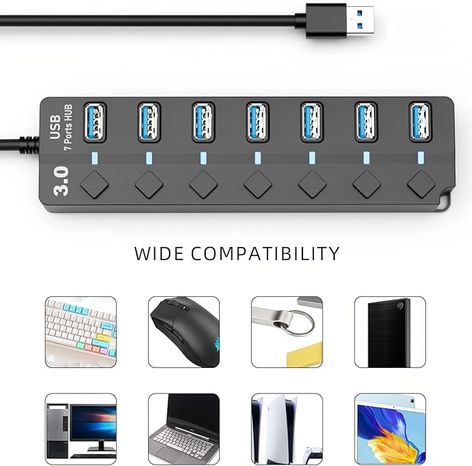 USB 3.0 Hub, PANPEO 7-Port USB Data Hub Splitter - Image 7