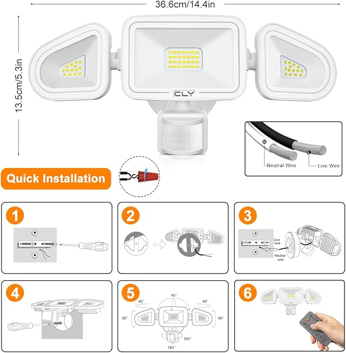 CLY 42W LED Security Lights Motion Sensor Light, 3600LM 5000K, IP66 Waterproof - Image 9