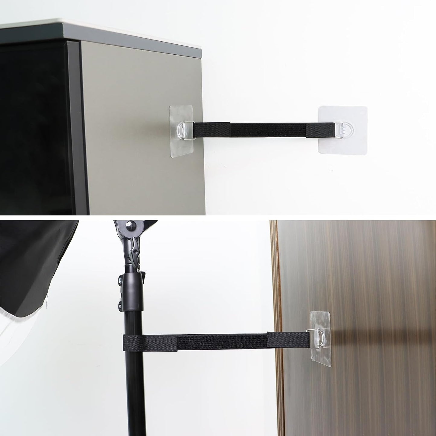 4 Pack Cut to Length TV Safety Straps for Flat Screen, No-Drill TV Anchors for Baby Proofing, Anti-Tip Adjustable Earthquake Straps for Furniture, 16ft Hook and Loop Straps and 8 Adhesive pads
