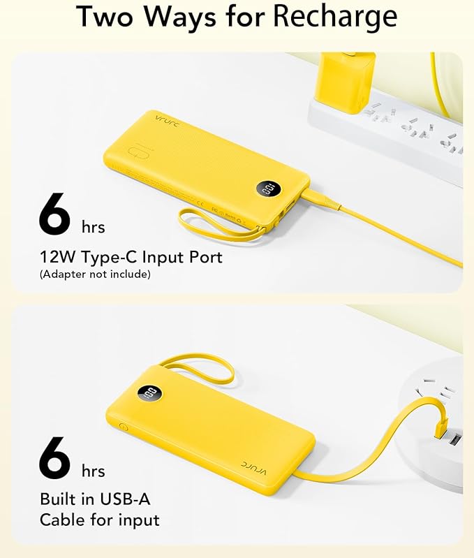 VRURC Portable Charger with Built-in Cables, 10000mAh LED Display USB C Power - Image 6