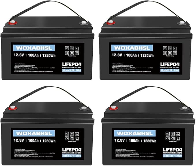 WOXABHSL 4 PCS 12V 100AH Lifepo4 Lithium Battery Up to 15000+ Deep Cycles by WOXABHSL