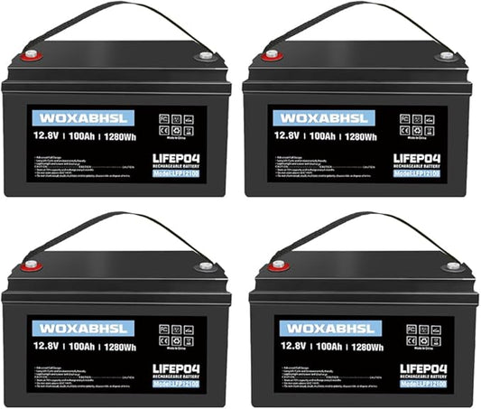 WOXABHSL 4 PCS 12V 100AH Lifepo4 Lithium Battery Up to 15000+ Deep Cycles by WOXABHSL