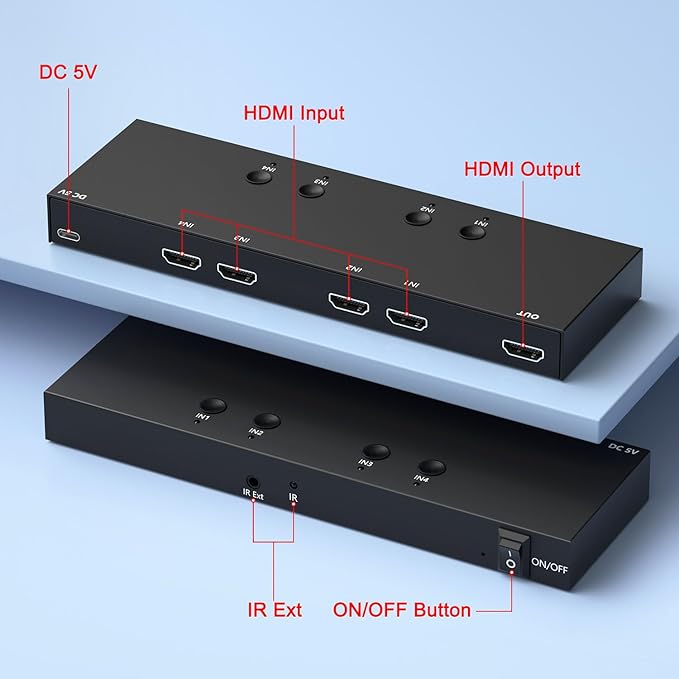 4 in 1 Out HDMI Converter with 4k@60Hz HDMI Switch & Infrared Remote Control - Image 2
