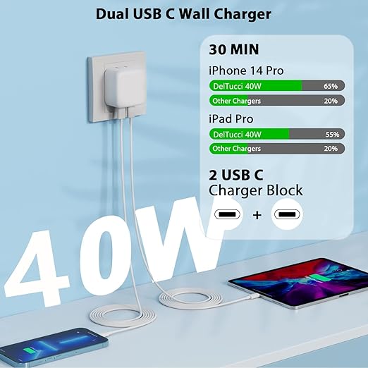 iPhone Charger Fast Charging, 40W Dual USB C Wall Charger Apple MFi Certified - Image 2