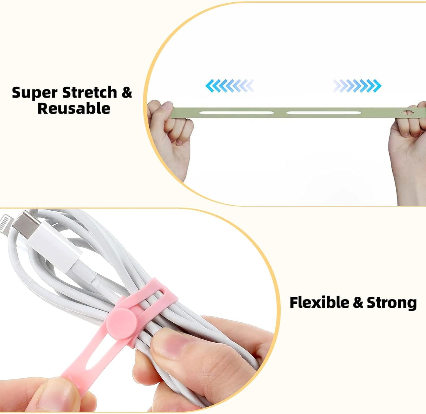 28Pcs Silicone Cable Ties Reusable, Multipurpose Cable Management Organizer, Adjustable Fastening Cable Straps with Locking Buckles, High Elasticity Cord Organizer, Travel Essentials(2 Sizes, 7Colors)