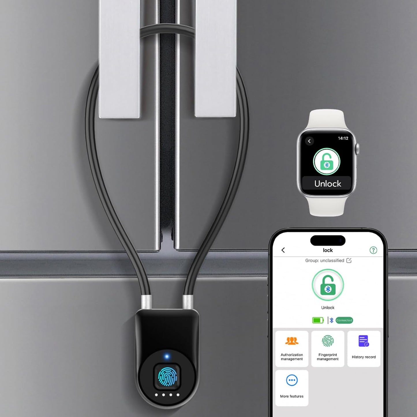 Fingerprint Fridge Lock,Child Proof Refrigerator Lock for Kids & Adults,Smart Cable Lock APP Control Waterproof Cabinet Lock for Fridge French Door Cabinet Gate Fence