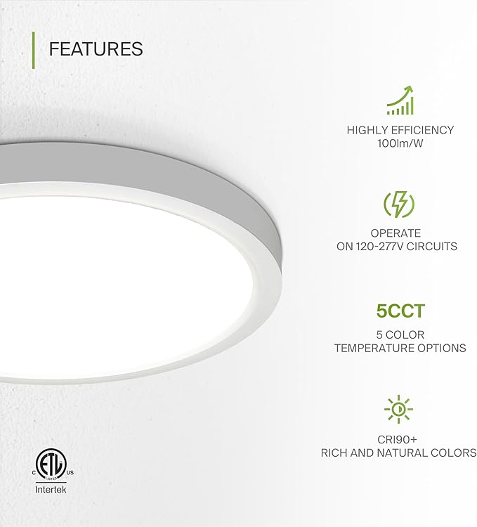 ASD LED 18" Round Flush Mount Ceiling Light Fixture, Low Profile Surface - Image 3