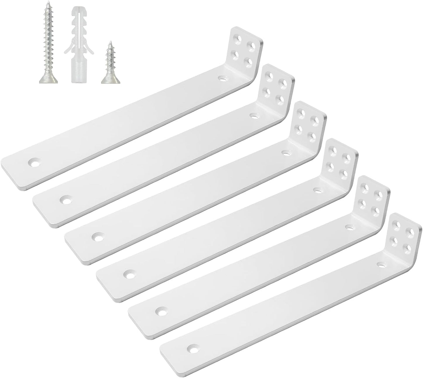 Shelf Brackets 10 inch, Heavy Duty Shelf Bracket 6 Pack L Brackets White Metal Wall Bracket for Shelves Support Bracket with Screws