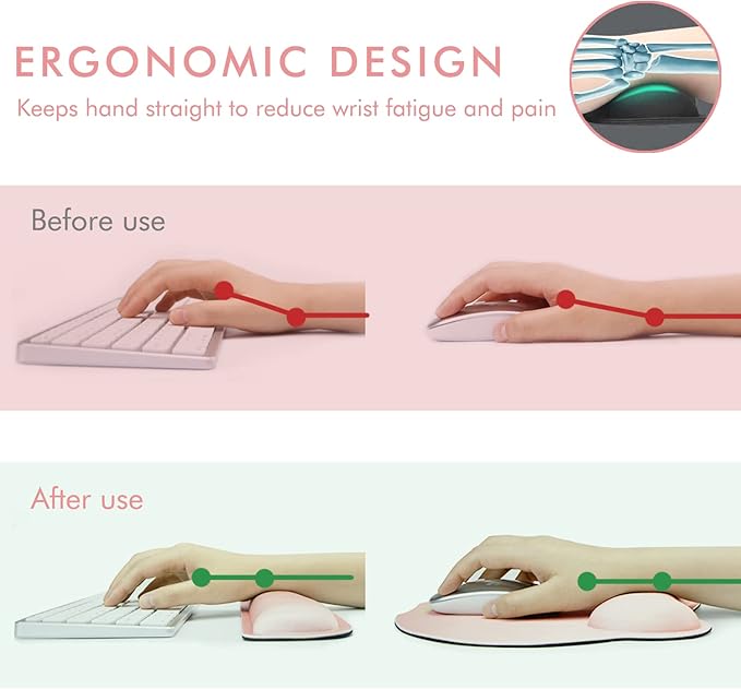 VAGAU Premium Keyboard Wrist Rest and Mouse Pad Wrist Support, Ergonomic Memory - Image 3