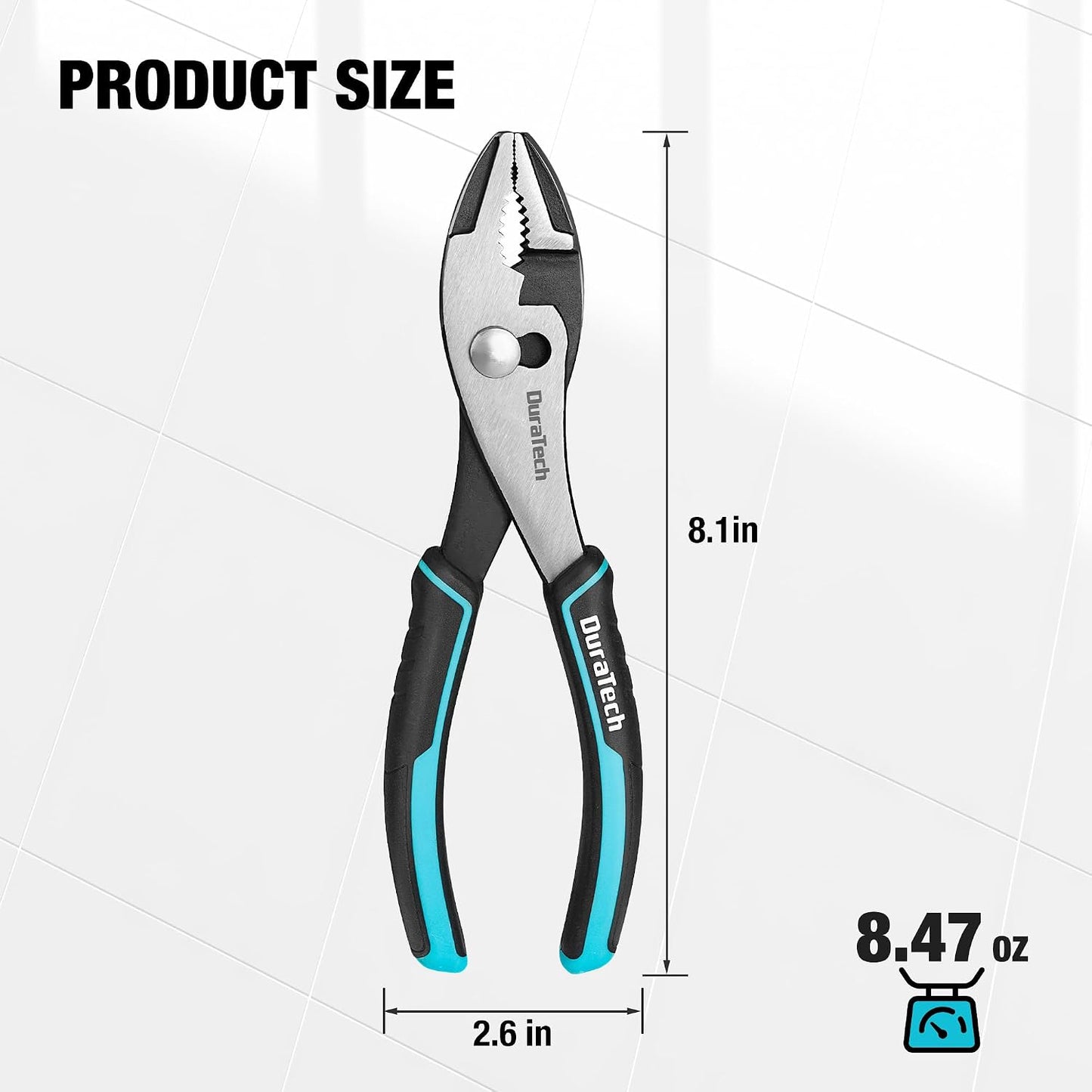 DURATECH 8 Inch Slip Joint Pliers, Pliers Tool with Comfortable TPR Handle, High Carbon Steel, Strong Sharp Teeth, Pliers for Tightening, Loosening and Gripping Nuts and Bolts (Pack of 2)