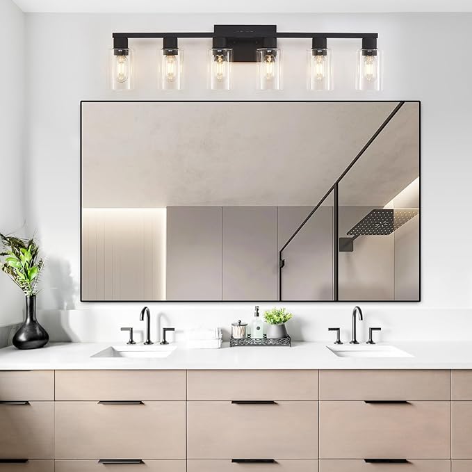 Black Bathroom Light Fixtures, 6-Light Bathroom Lighting Fixtures Over Mirror - Image 2