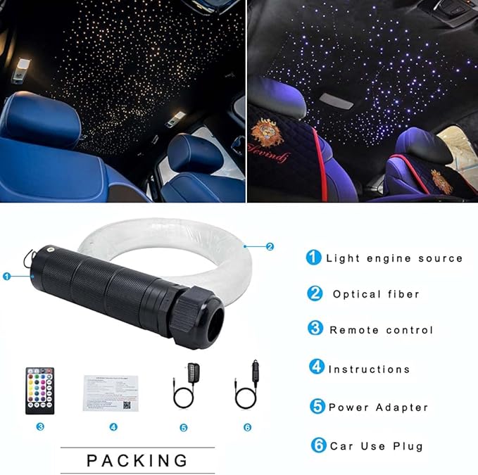 AZIMOM Car Use 6W RGBW 150pcs 0.03in 6.5ft Fiber Optic Lights Starlight Ceiling - Image 7