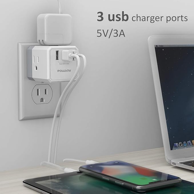 3-Outlet USB Wall Charger and Extender - Image 3