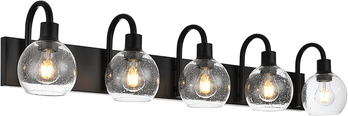WINSHEN Bathroom Light Fixtures 5-Lights Matte Black Farmhouse Vanity Lighting by WINSHENLighting