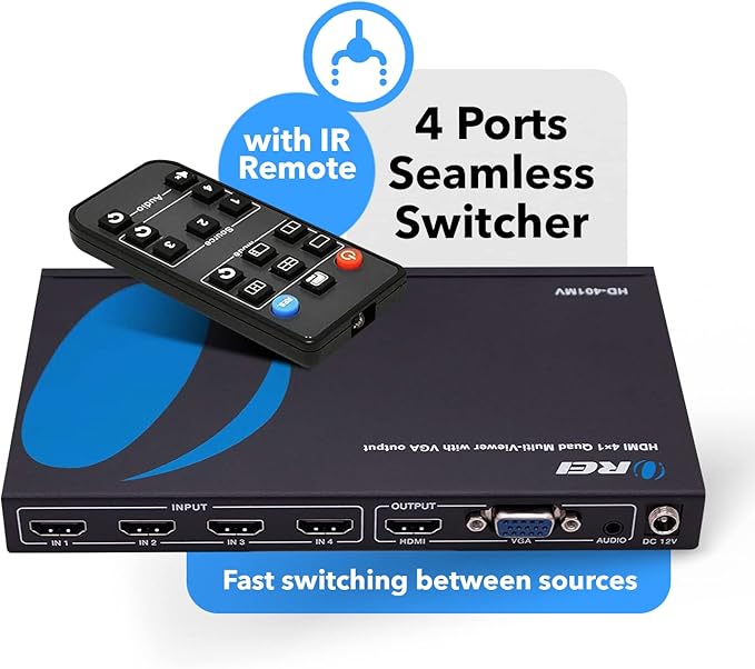 Quad Multi Viewer 4 in 1 Out by OREI HDMI Switcher 4 Ports Seamless Switcher - Image 2