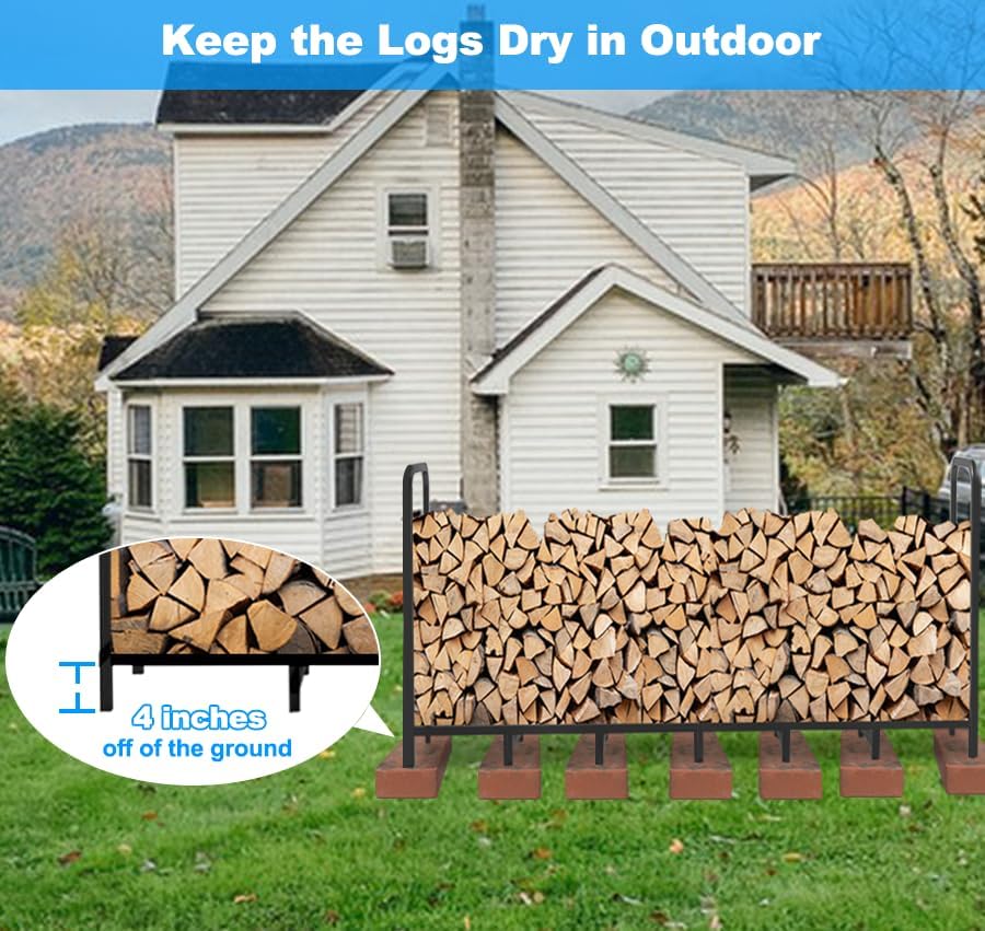 8ft firewood rack holder, adjustable heavy duty fire, close-up detail