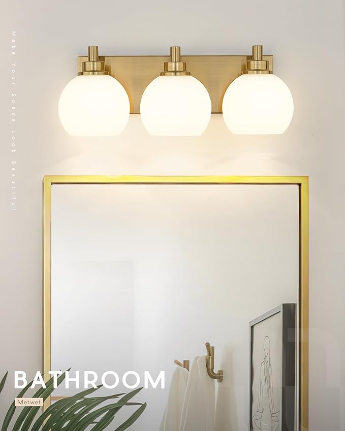 METWET Bathroom Light Fixtures, 3-Light Brushed Gold Vanity Light, Modern Wall - Image 5