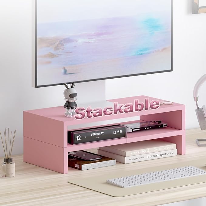 TEAMIX 2 Pack Pink Monitor Riser-20L inch, Cute Monitor Stand - Image 5