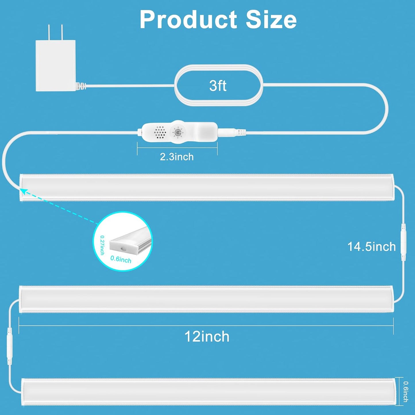 Maylit Under Cabinet Lights Plug in, 3 Pcs 12 Inch Ultra Thin Under Cabinet Lighting, Super Bright Daylight White Under Counter Lights for Kitchen, Dimmable Light for Cabinet, Counter, Workbench, Desk