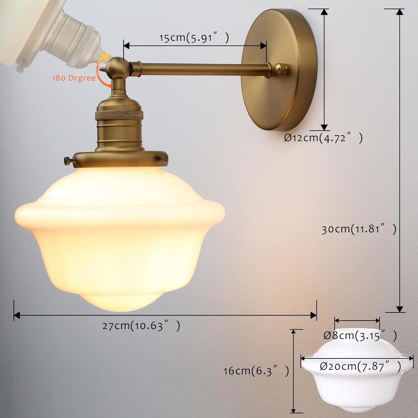 Modern Milk White Wall Sconce | Adjustable Bathroom Vanity Light Fixture, Home Decor Wall Lighting for Bedroom Living Room Hallway Lamp