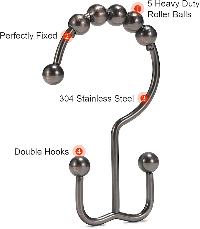 Shower Curtain Hooks, Goowin Shower Curtain Rings, Stainless Steel Shower - Image 4