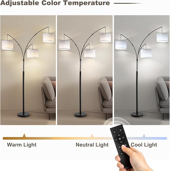 Fansdrick Floor lamp with Remote, 3 Light Arc Floor Lamps - Image 5