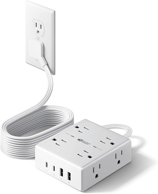 10Ft Extension Cord with Multiple Outlets, Flat Plug Surge Protector Power by SUPERDANNY